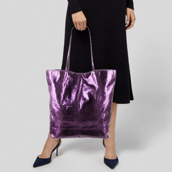 CARLOS FALCHI Purple Pressed Snakeskin Tote with Magnetic Closure - Picture 1 of 14
